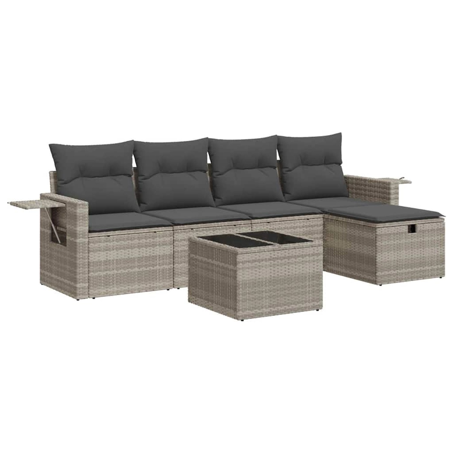 vidaXL 6-Tlg Garten-Sofagarnitur mit Kissen Hellgrau Poly Rattan 3325478