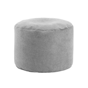 Grauer, runder mokebo Pouf Hocker / Bodenkissen aus Stoff.