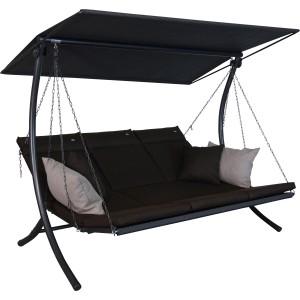 Angerer Hollywoodschaukel Swing Smart Coffee, 3-Sitzer mit Sonnendach und Kissen.