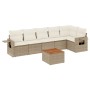 Beige 7-tlg. vidaXL Garten-Sofagarnitur aus Rattan mit Kissen und Tisch.