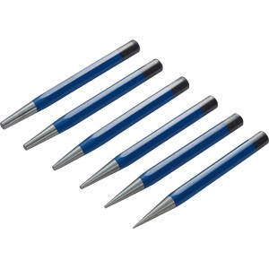 6-teiliges LUX-TOOLS Durchschläger-Set mit blauem Schaft und Stahlspitze.