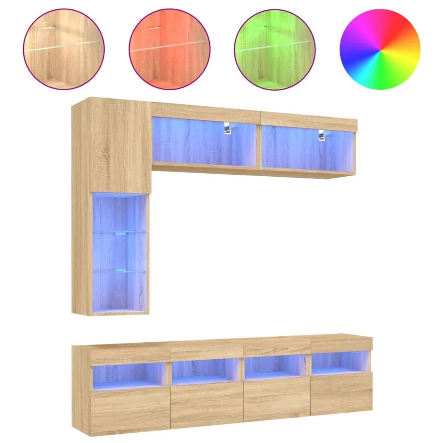 VidaXL 7-tlg. TV-Wohnwand mit LED-Leuchten Sonoma-Eiche  Modell 1