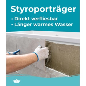 Montage der Calmwaters Rechteck-Badewanne mit Wannenträger aus Styropor, der direkt verfliest wird.