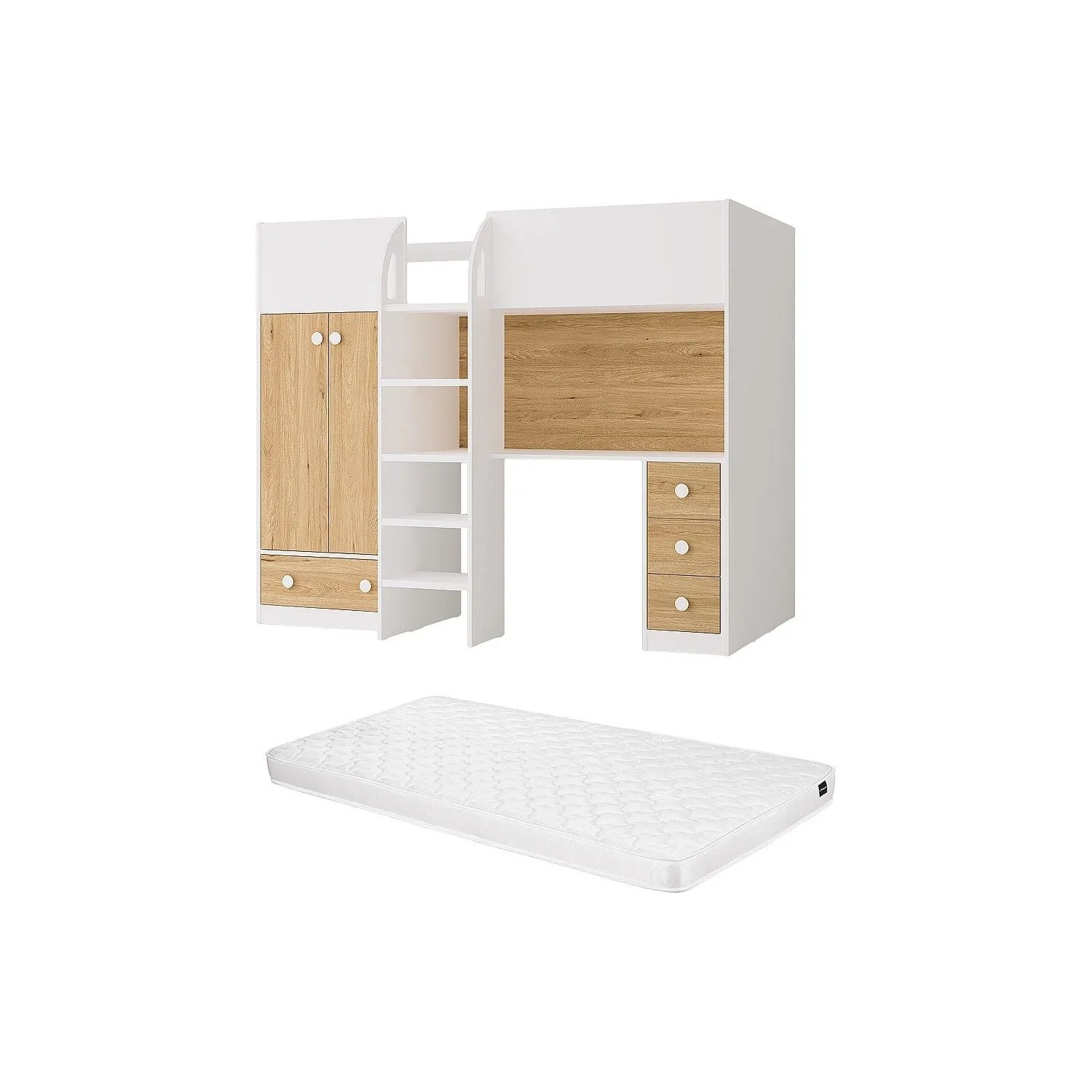 Vente-unique Hochbett Cinamo Naturfarben Hell  Weiß 196 cm