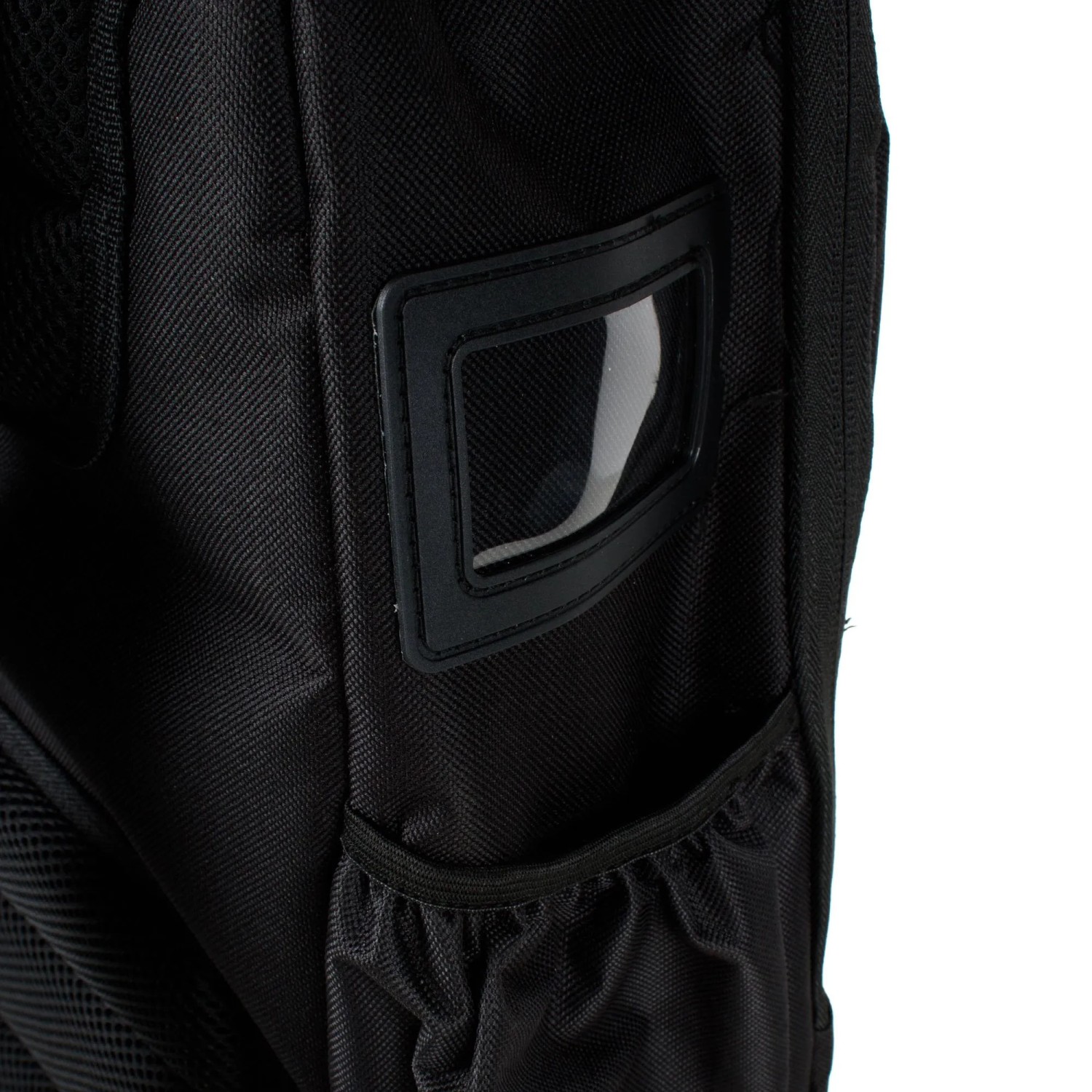 Detailaufnahme: Schwarzer Mephisto Werkzeugrucksack mit Visitenkartenfach und Einstecktasche.