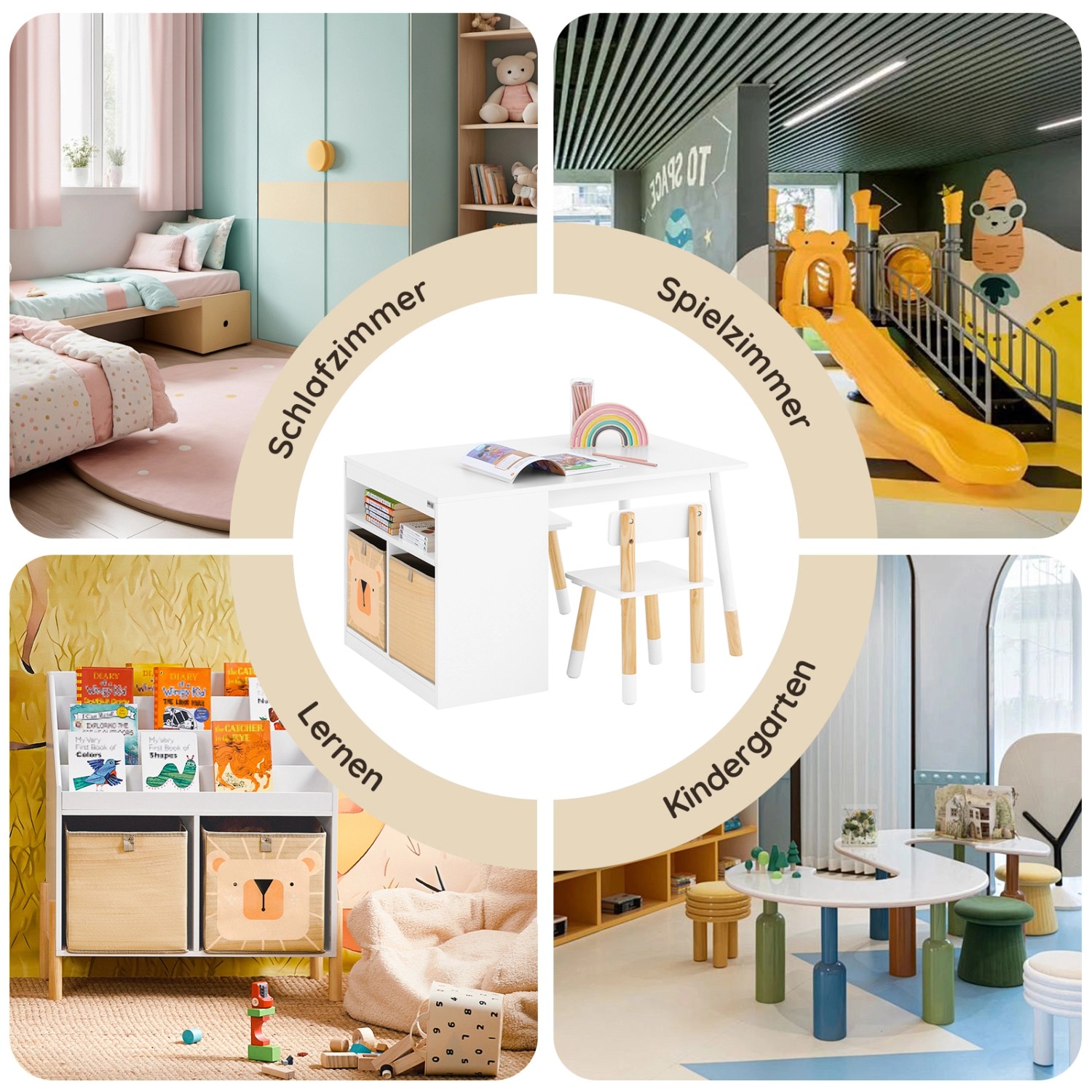 SoBuy Kindertisch mit 2 Stühlen Kindersitzgruppe mit Stauraum Weiß KMB113-W_6