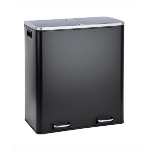 Schwarzer Svita Treteimer mit 2 Fächern (60L) zur Mülltrennung in der Küche.