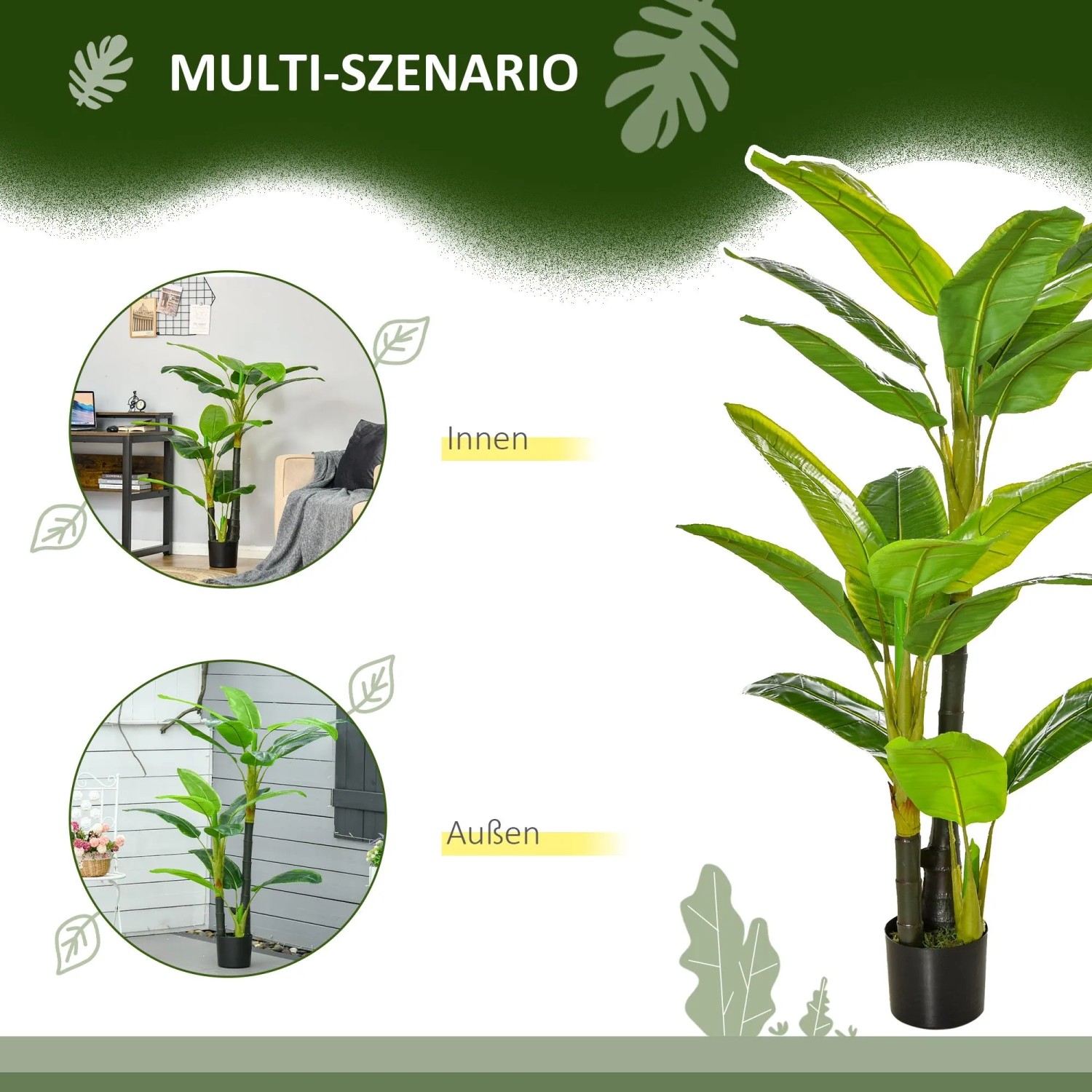 HOMCOM Künstlicher Bananenbaum 150 cm mit Topf Drinnen & Draußen kaufen bei OBI