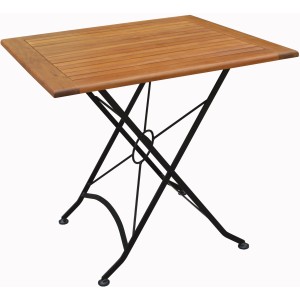 Acamp Gartentisch Lindau, Teakholz mit schwarzem Metallgestell, klappbar, 80x80 cm.