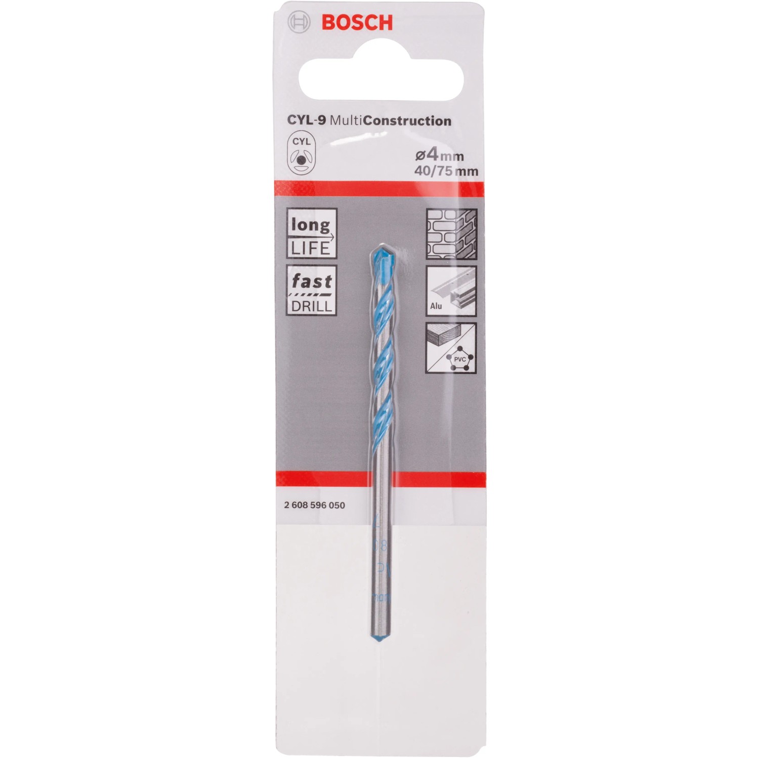 Bosch Universalbohrer CYL-9, 4mm, für Beton, Mauerwerk, Holz, Kunststoff und Metall.