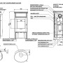 Technische Zeichnung Kaminofen Justus Island Aqua Speckstein mit Maßen und Anschlüssen.