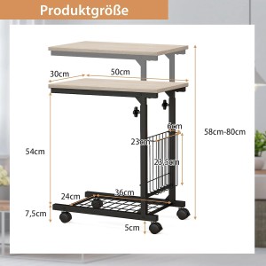 Costway Beistelltisch mit Rollen Laptoptisch Höhenverstellbar Natur