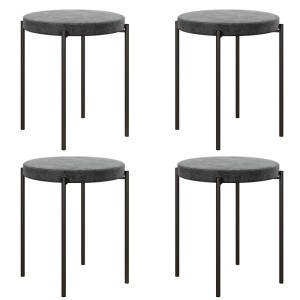 Vier graue HOMCOM Polsterhocker mit runder Samtoptik-Sitzfläche und schwarzen Metallbeinen. 4er-Set Esszimmerstühle.