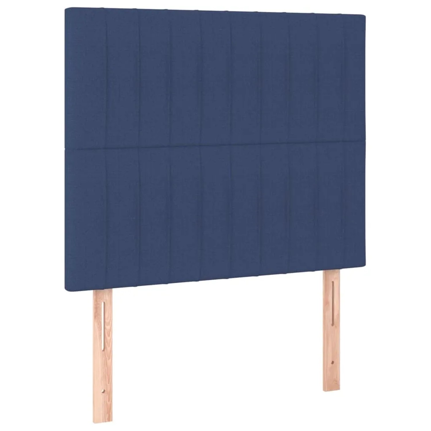 Blaues Boxspringbett mit Stoffbezug, Matratze und Kopfteil, 100x200 cm.