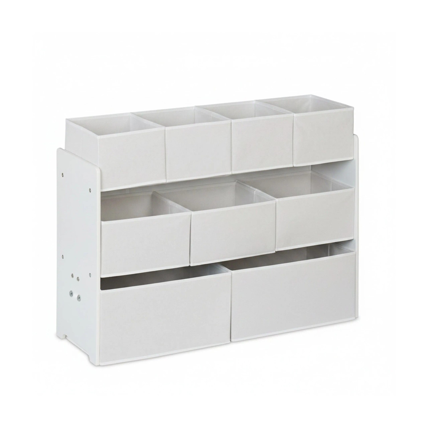 Relaxdays Kinderregal MDF Stahl Vlies Weiß mit 9 Stoffboxen 60 cm x 92 cm x 30 cm 6,7 kg