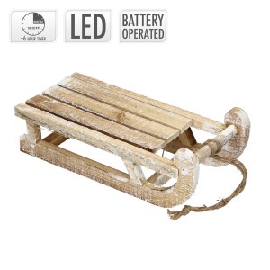 Deko Schlitten aus Holz, braun-natur mit LED, 31,5 cm, für stimmungsvolle Weihnachtsdekoration.