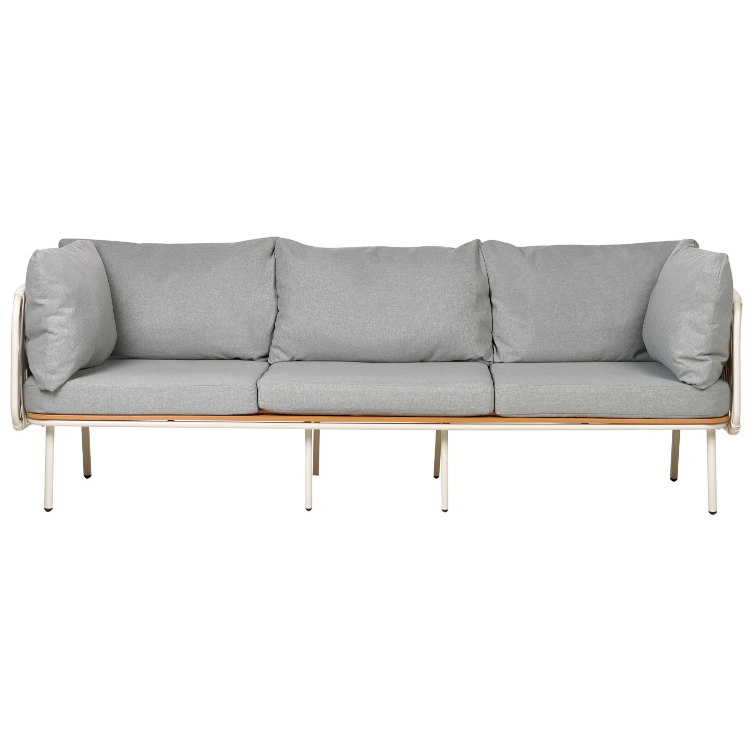 Beliani Gartensofa Grau Weiss Heller Holzfarbton 60x225x85 günstig online kaufen