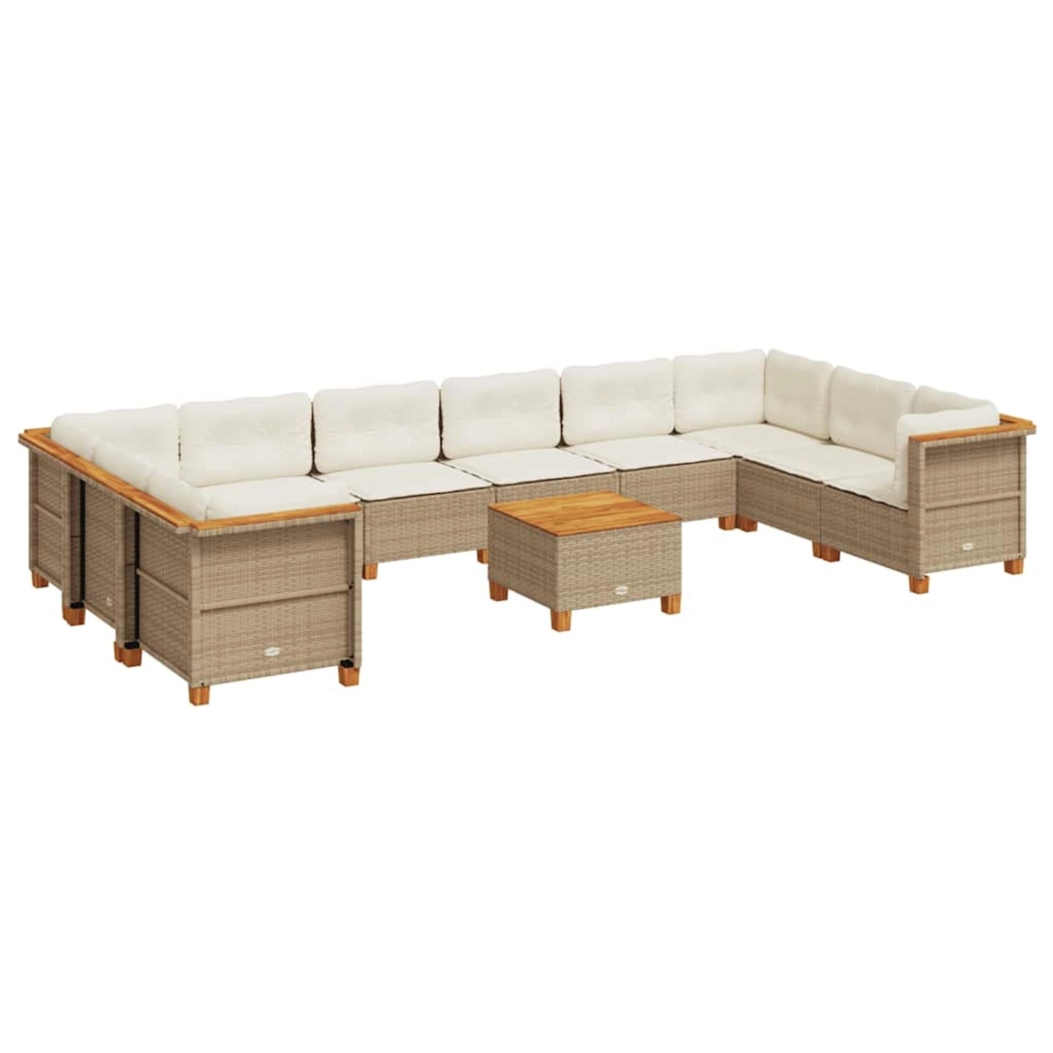 vidaXL 11-Tlg Garten-Sofagarnitur mit Kissen Beige Poly Rattan 3262027
