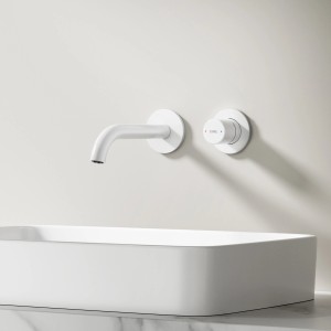 Emke Waschtischarmatur Unterputz für Wandmontage Weiß Matt Wasserhahn Badarmatur