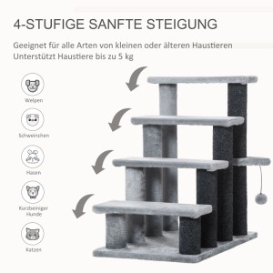 PawHut 4-stufiger Kratzbaum in Grau mit Kratzsäulen & Spielball. Ideal für kleine Haustiere & Katzen.
