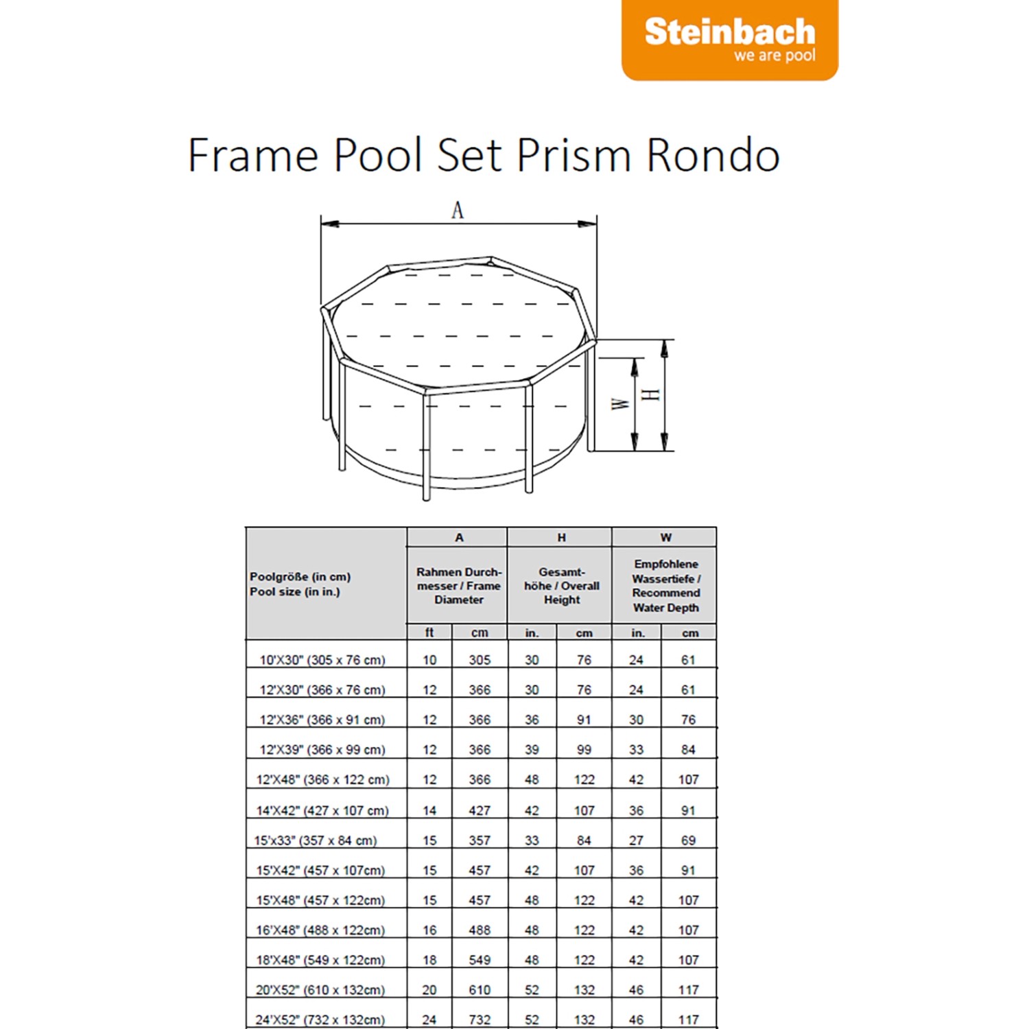 Abbildung des Intex Premium Frame Pool Set Prism Clearview mit Maßangaben.