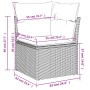 Graues Gartensofa aus Polyrattan mit Kissen, Teil einer 7-teiligen vidaXL Sofagarnitur. Abmessungen sind eingezeichnet.