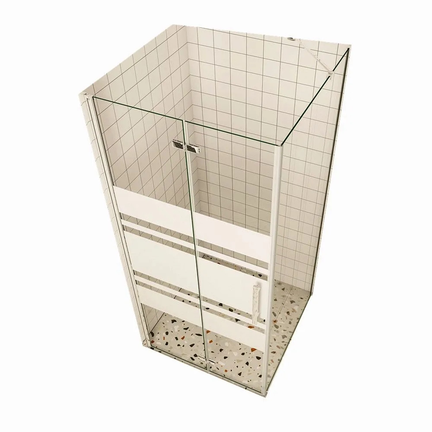 Duschparadies Duschkabinen 110 x 76 x 195cm Eckig Falttür x Seitenwand 6mm Nano Glas Gestreiftesglas Links Drehtür Duschtür Verchromt Eckdusche