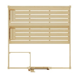 Weka Massivholzsauna Valida 3 Sparset, Innenansicht mit Liegen und Ofenschutz.