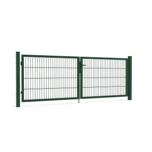 GEWA Gartentor Economy 3m Breit 1,6m Hoch Doppeltor Doppelstabmattentor Doppelstabmattenzaun Zauntor RAL6005 Moosgrün Inkl. Pfosten und Zubehör