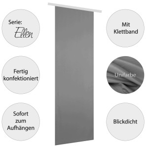 Anthrazitfarbener Flächenvorhang Ellen 3er-Pack: Blickdicht, unifarben, mit Klettband, sofort aufhängbar.