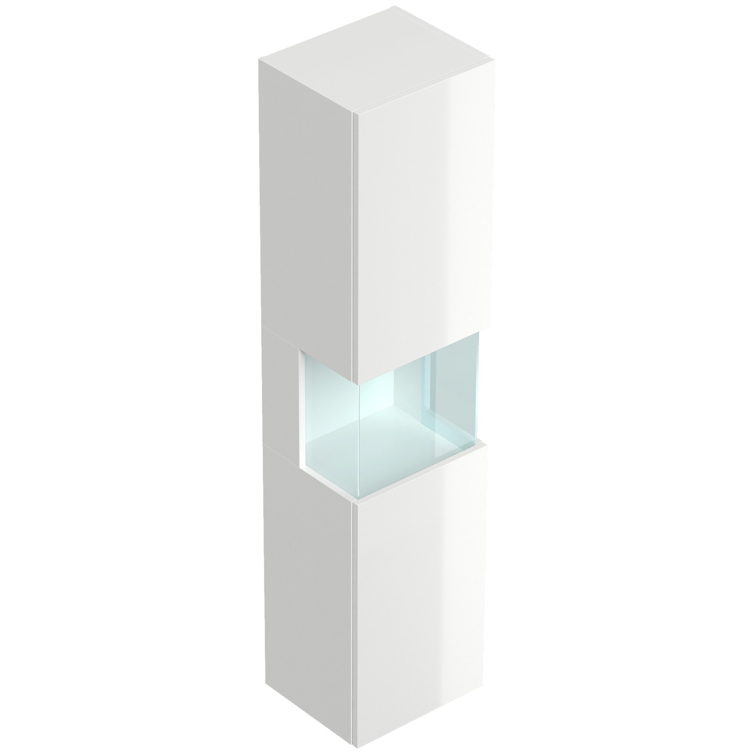 Weißer Posseik Bad Hochschrank Limes mit Glaselement, 150 cm, zur Wandmontage.