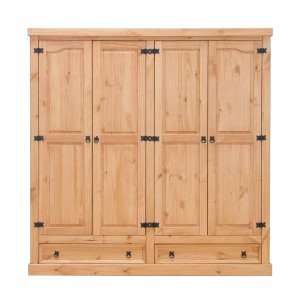 ebuy24 New Mexico Kleiderschrank, 4-türig mit 2 Schubladen, gelaugt/Wachs, Kiefer massiv.