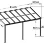 Technische Zeichnung der Home Deluxe Terrassenüberdachung Solis Alu in Anthrazit mit Maßangaben.