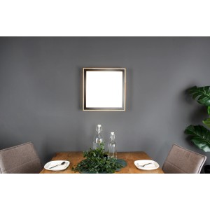 Moderne LED-Deckenleuchte Solstar von Luce Design, Holzrahmen, quadratisch, 39x39 cm.