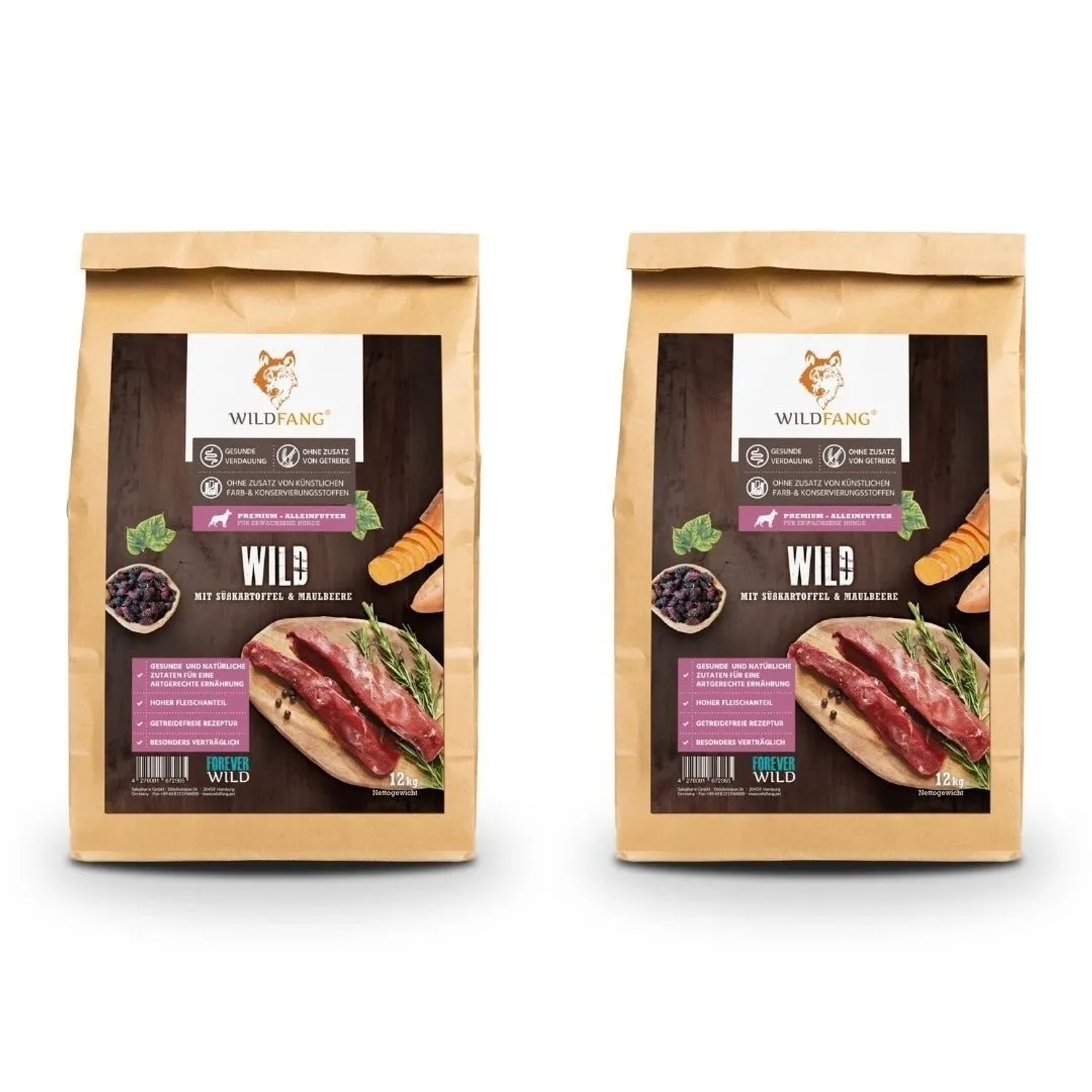 Wildfang Adult Trockenfutter mit Wild Getreidefrei 2 x 6 kg