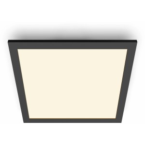 Quadratische, schwarze Philips LED-Deckenleuchte mit warmweißem Licht (2700 K) und SceneSwitch Funktion.