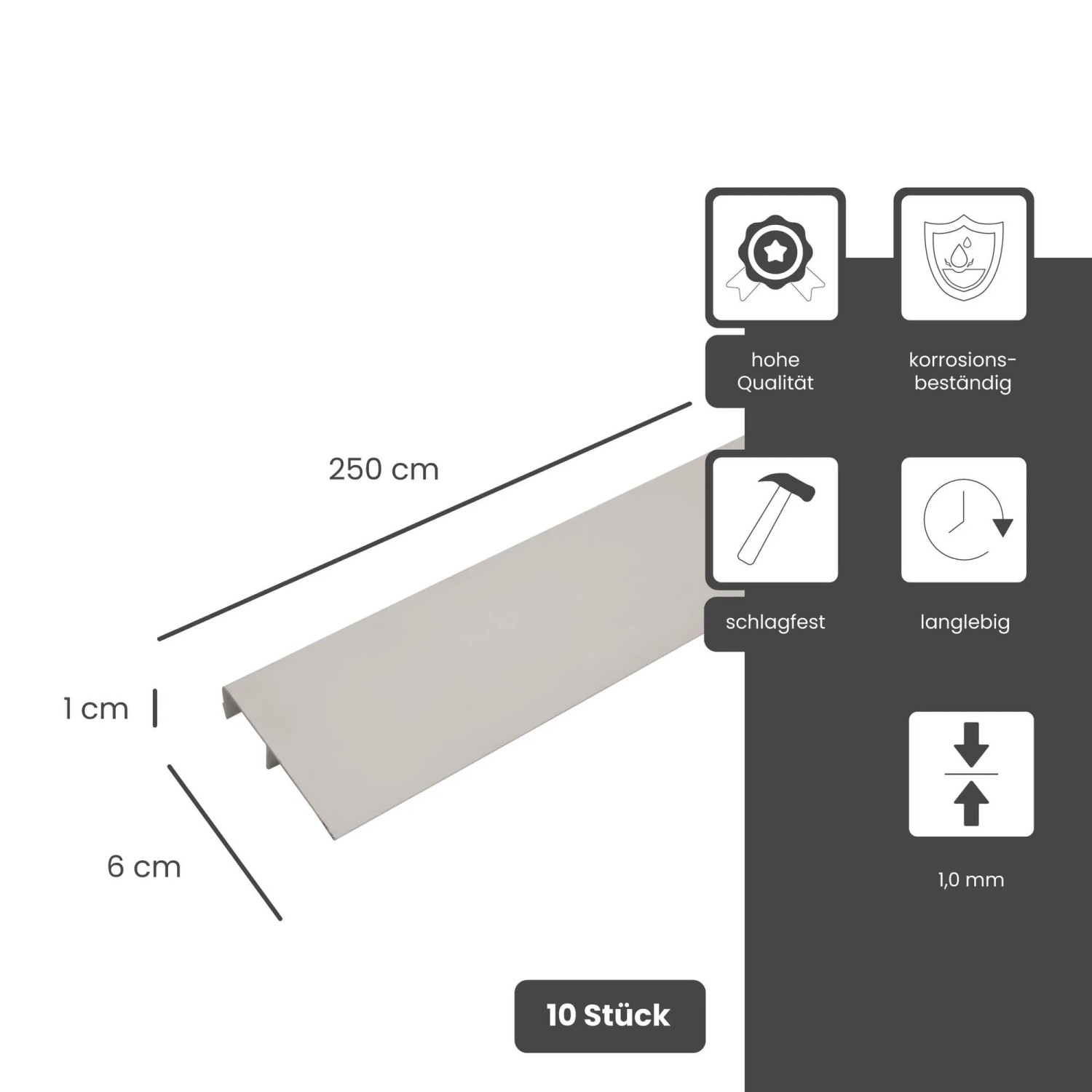 Weißes Protektor Abdeckprofil, 250cm, aus PVC für den Gebäudesockel. Sockelprofil, 10 Stück.