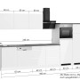 Küchenzeile Gera 360 cm in Weiß/Beton mit E-Geräten und Maßangaben.