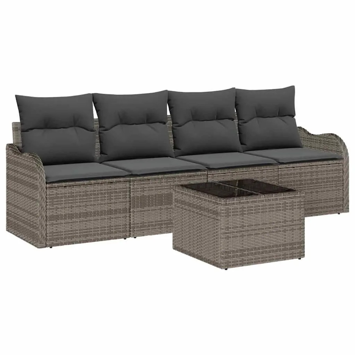 vidaXL Garten-Sofa-Set 5 Stk Grau Poly-Rattan und Stahl und Glas 3354238