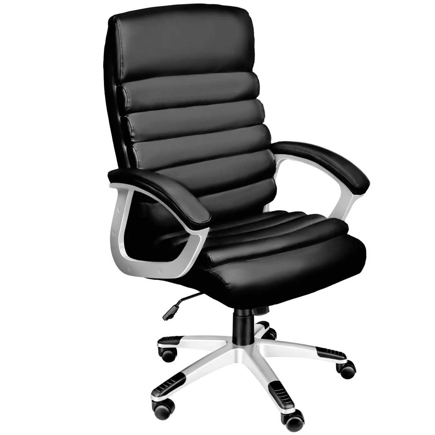 Tectake Bürostuhl Paul 360° Drehbar und Stufenlos Höhenverstellbar Mit Gepolsterten Armlehnen  60 x 66 x 124 cm Schwarz
