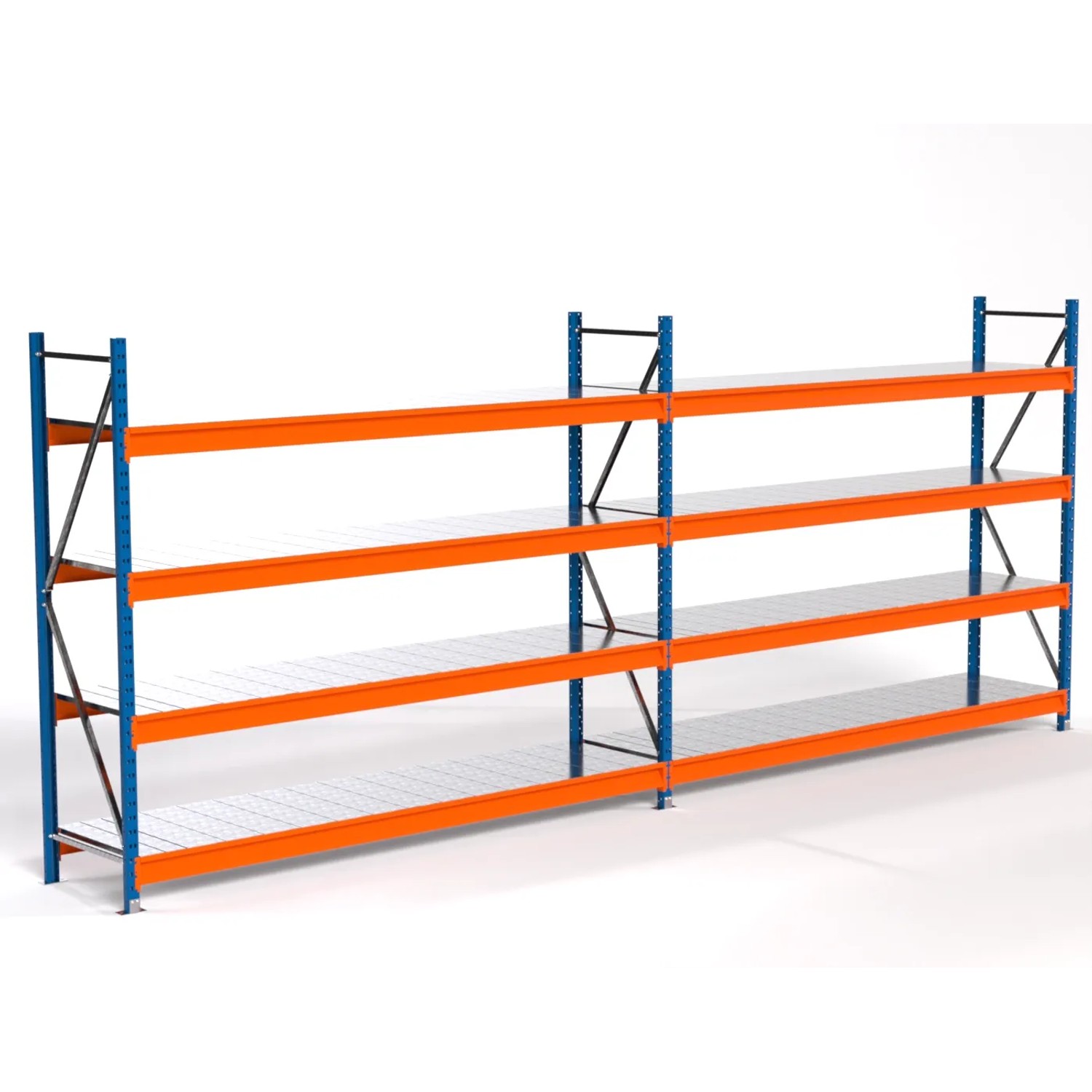 PROREGAL Industrie Weitspannregal Lagerregal MAXIMUS PRO Komplettregal 2 Felder HxBxT 200x500x60cm 4 Stahlplatten-Fachboden Fachlast 530kg Blau/Orange