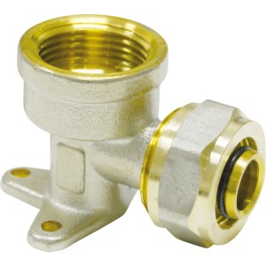 Messing Schraubfitting-Wandwinkel 16x2 mm mit Rp 1/2 Anschluss für Heizung und Sanitär. DVGW-geprüft.