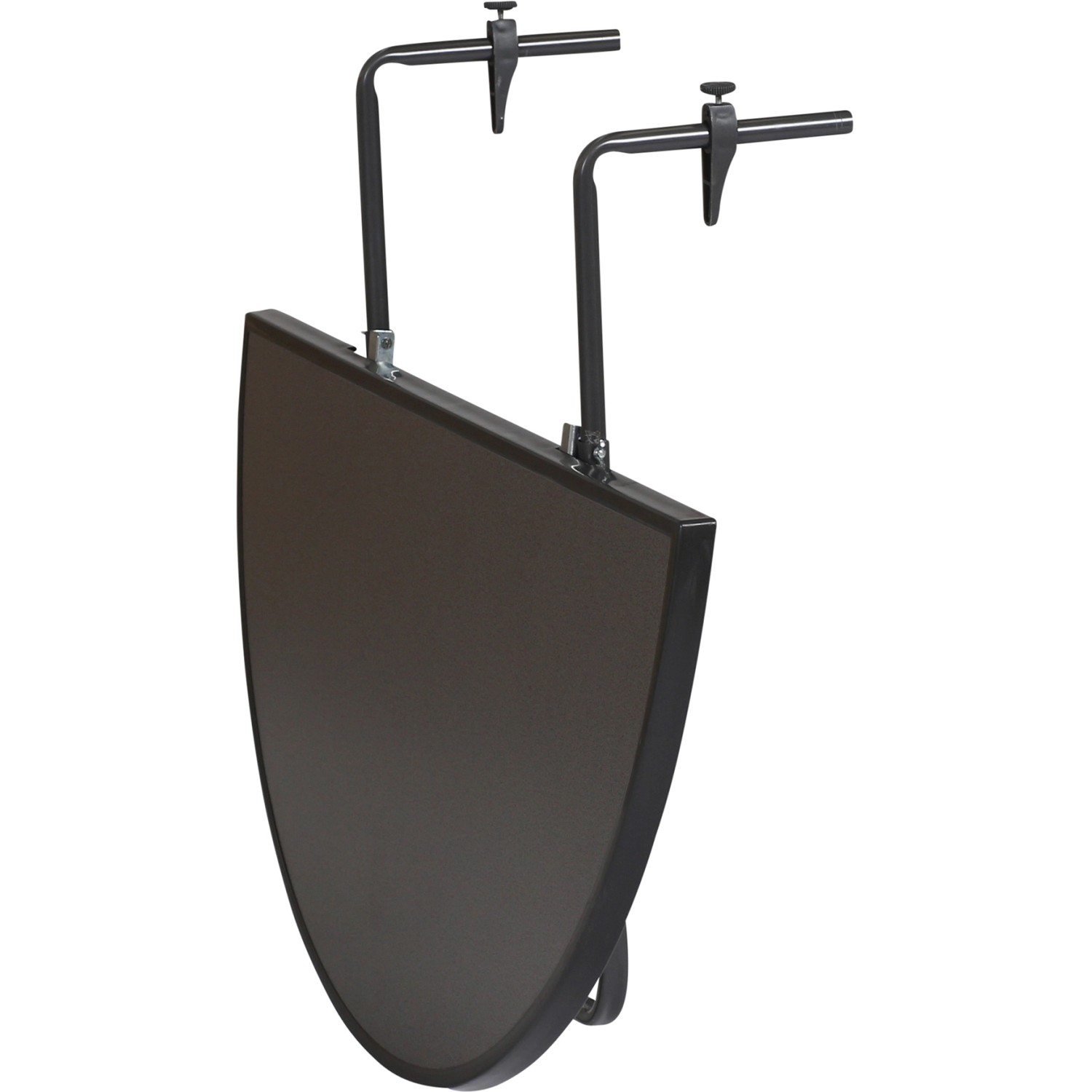 Halbrunder, anthrazitfarbener Balkonhängetisch 100x50 cm, platzsparend abklappbar.