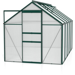 Vitavia Gewächshaus Comet 6200 Smaragd mit geöffneter Tür und Fundament.