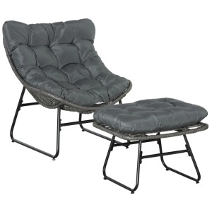 Outsunny Rattansessel-Set mit Dicke Kissen Metall 69L x 76B x 70H cm Grau