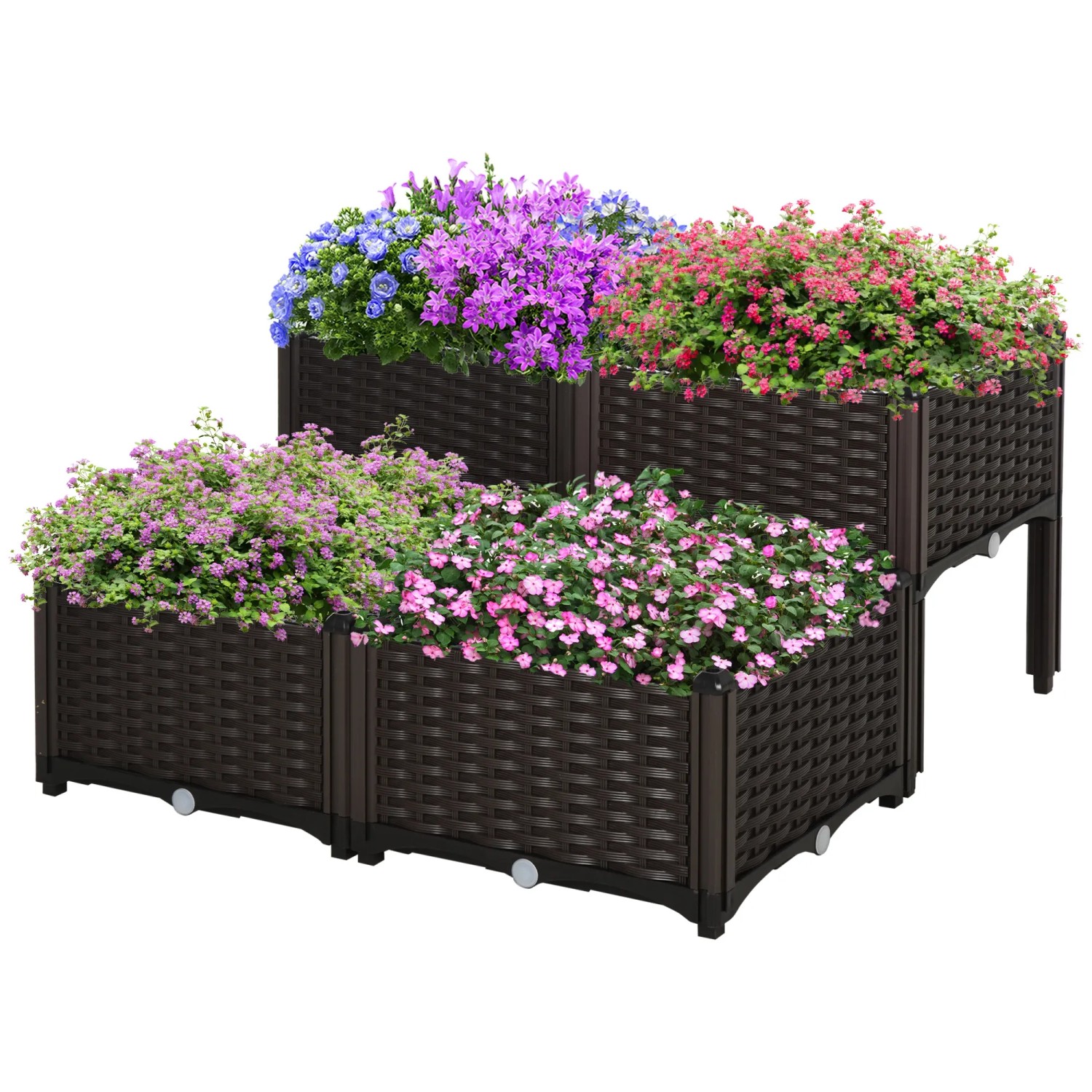 Outsunny Hochbeet Set Kunststoff Braun 4-teilig 40cm x 40cm x 44cm