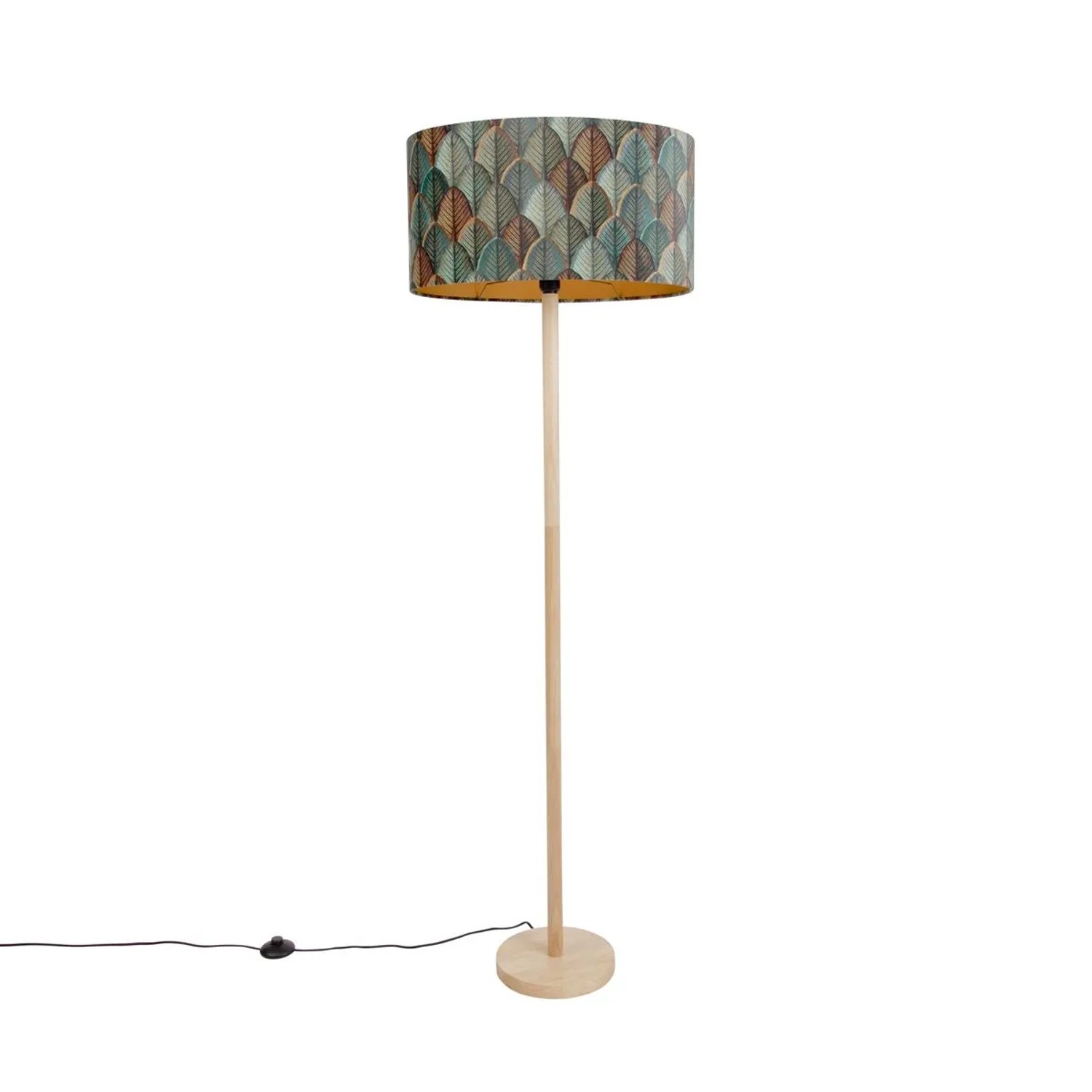 QAZQA Holz Stehlampe mit Ovalem Samtschirm Blattdesign 50cm Mels