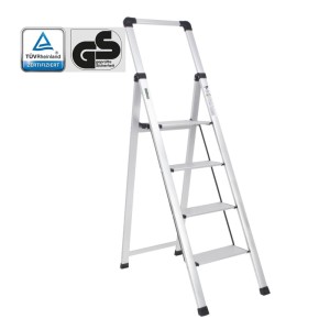 TRUTZHOLM Alu Trittleiter 4 Stufig Klappbar mit Handlauf 150kg Silber