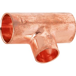 Löt-Reduzier-T-Stück aus Kupfer, 15 mm x 12 mm x 15 mm, für Kupferrohr-Installationen.