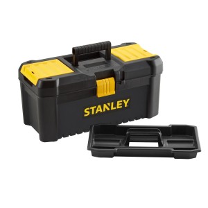 Stanley 16 Zoll Kunststoffbox Essential, schwarz-gelbe Werkzeugbox mit Organizer und Trage.